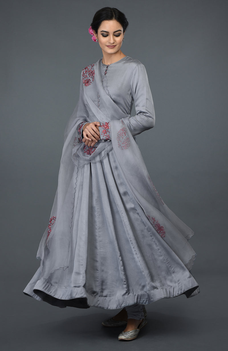 Grey Beautiful Linen Silk Jacquard Festive Salwar Kameez - BHA1957C